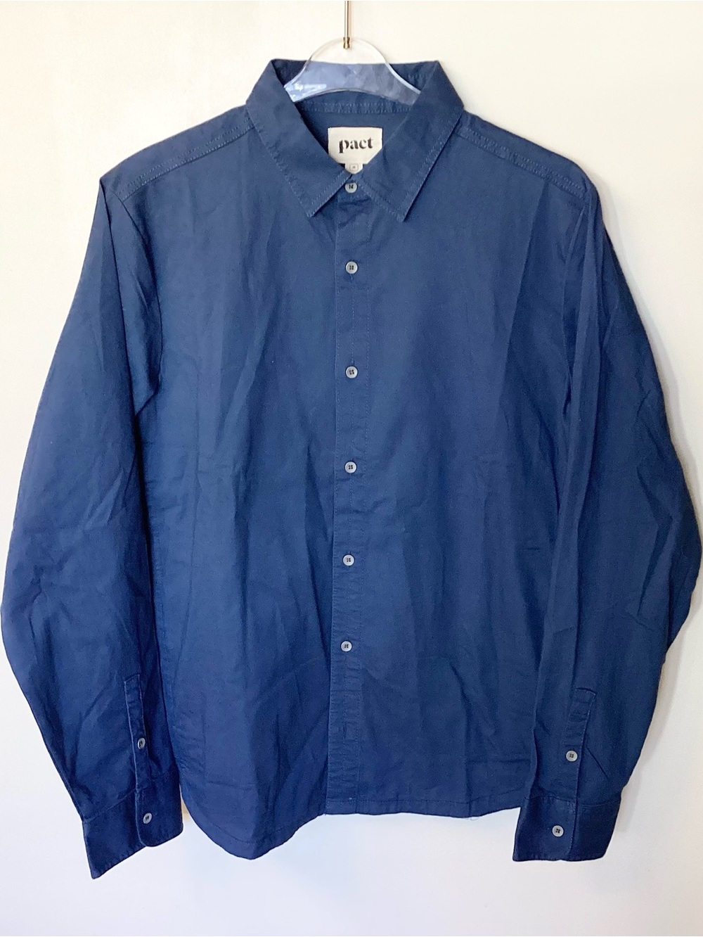 NWOT Pact Men’s Long Sleeve Organic Cotton Blend Button Up Shirt - Blue - M